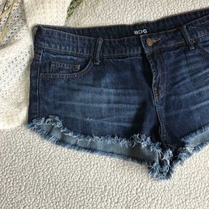 BDG Shorts - BDG Dark Wash Distressed Low Rise Dolphin Shorts BDG Shorts - BDG Dark Wash Distressed Low Rise Dolphin Shorts